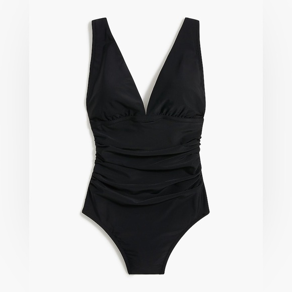 NWT J. Crew Factory Black Ruched Plunge One-Piece Swimsuit, Size Small - Picture 4 of 16